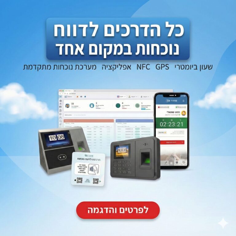 מוצרי החברה מערכת נוכחות שעון נוכחות ואפליקציה